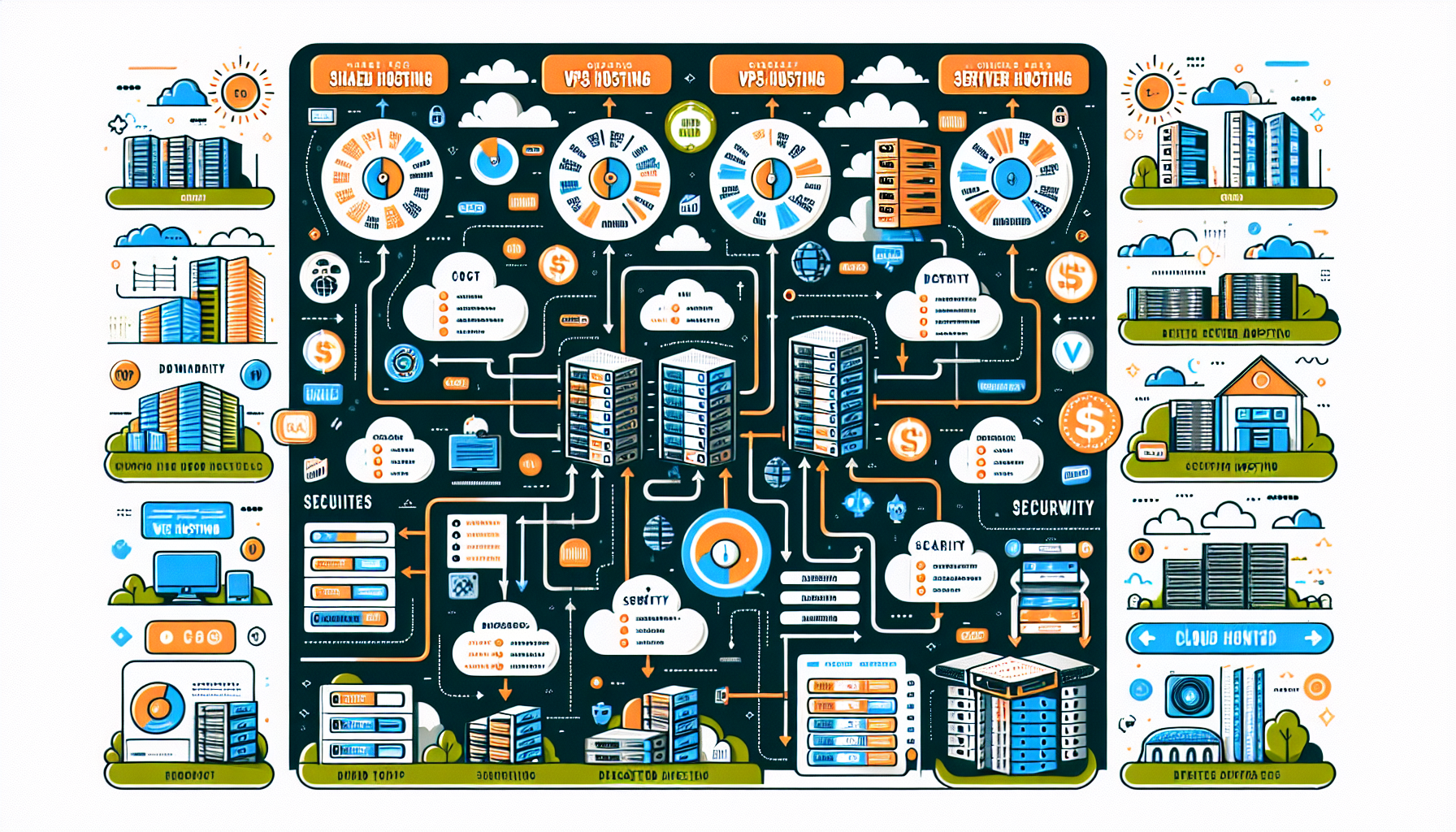 grafico que muestre la comparativa de tipos de hosting con pros y contras de cada tipo