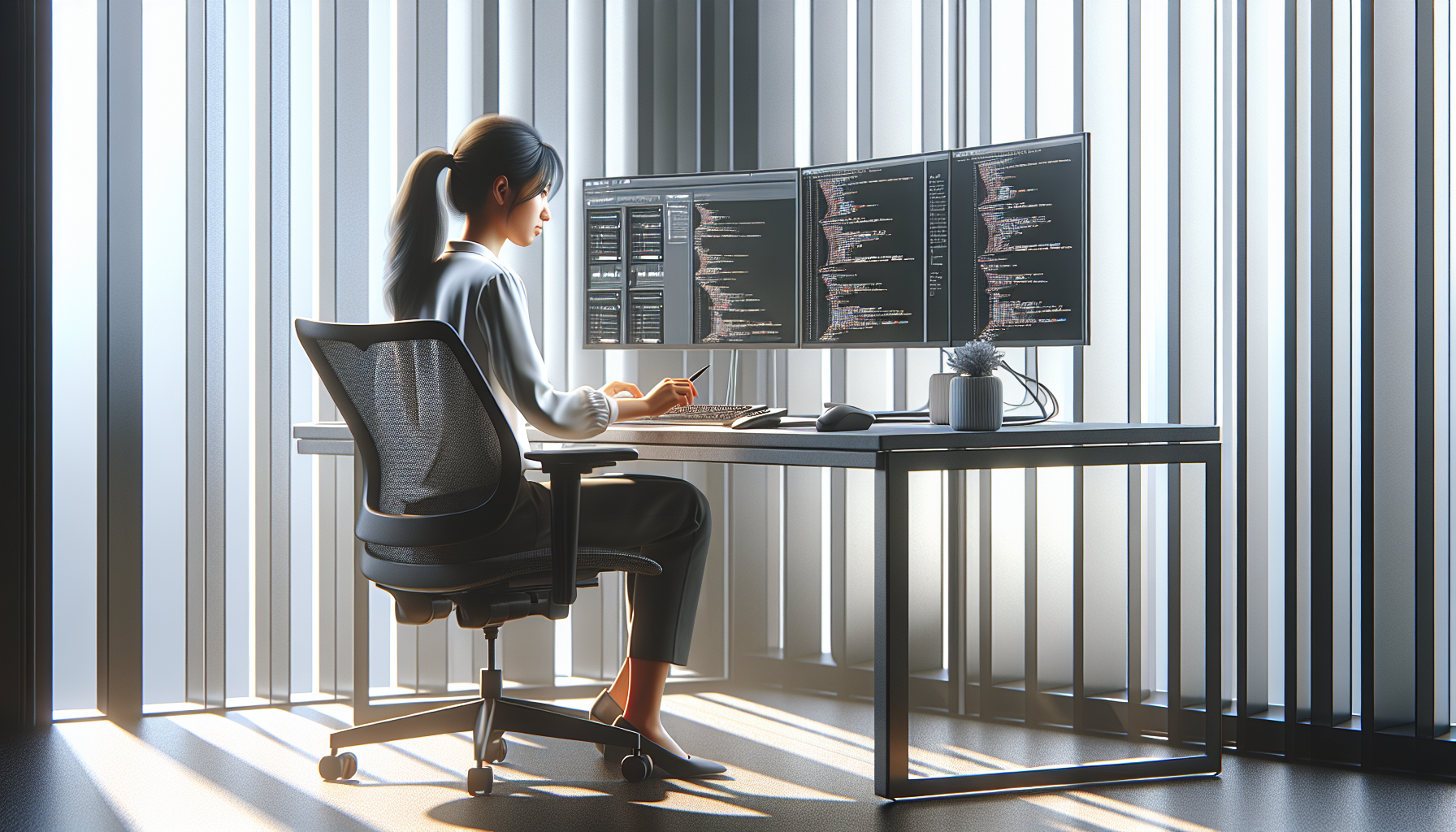 Imagen de un profesional trabajando en configuraciones de un VPS en una oficina moderna