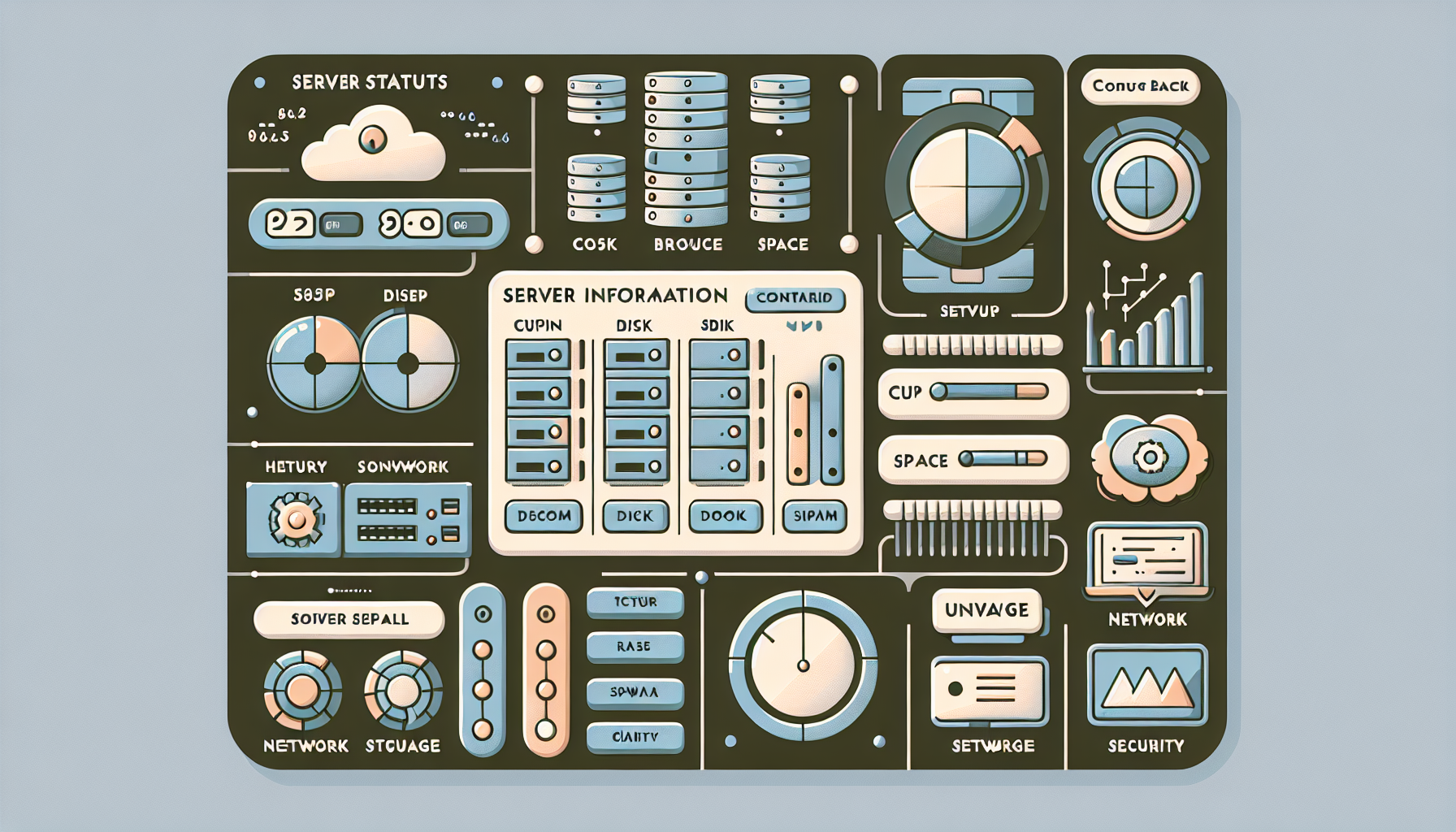 Imagen de un panel de control de VPS mostrando diferentes configuraciones